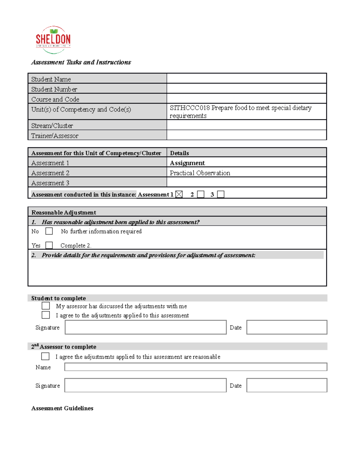 Sithccc 018 assingmennt - Assessment Tasks and Instructions Student ...