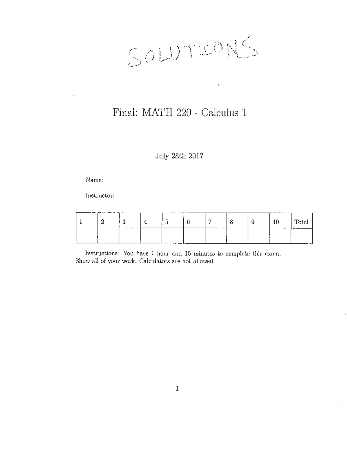 Exam Summer 2017, questions and answers - MATH 220 - Studocu