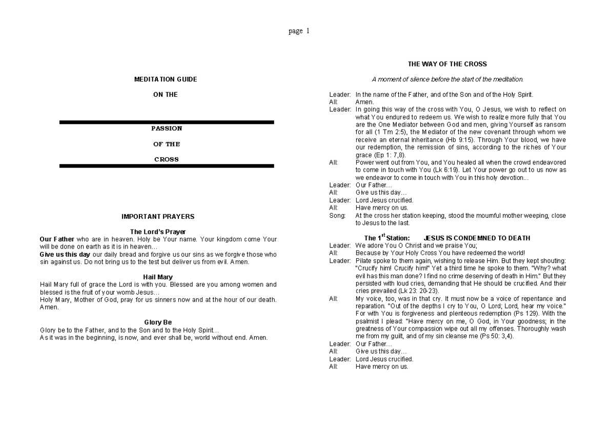 Passion of the Cross - holy week - MEDITATION GUIDE ON THE PASSION OF ...