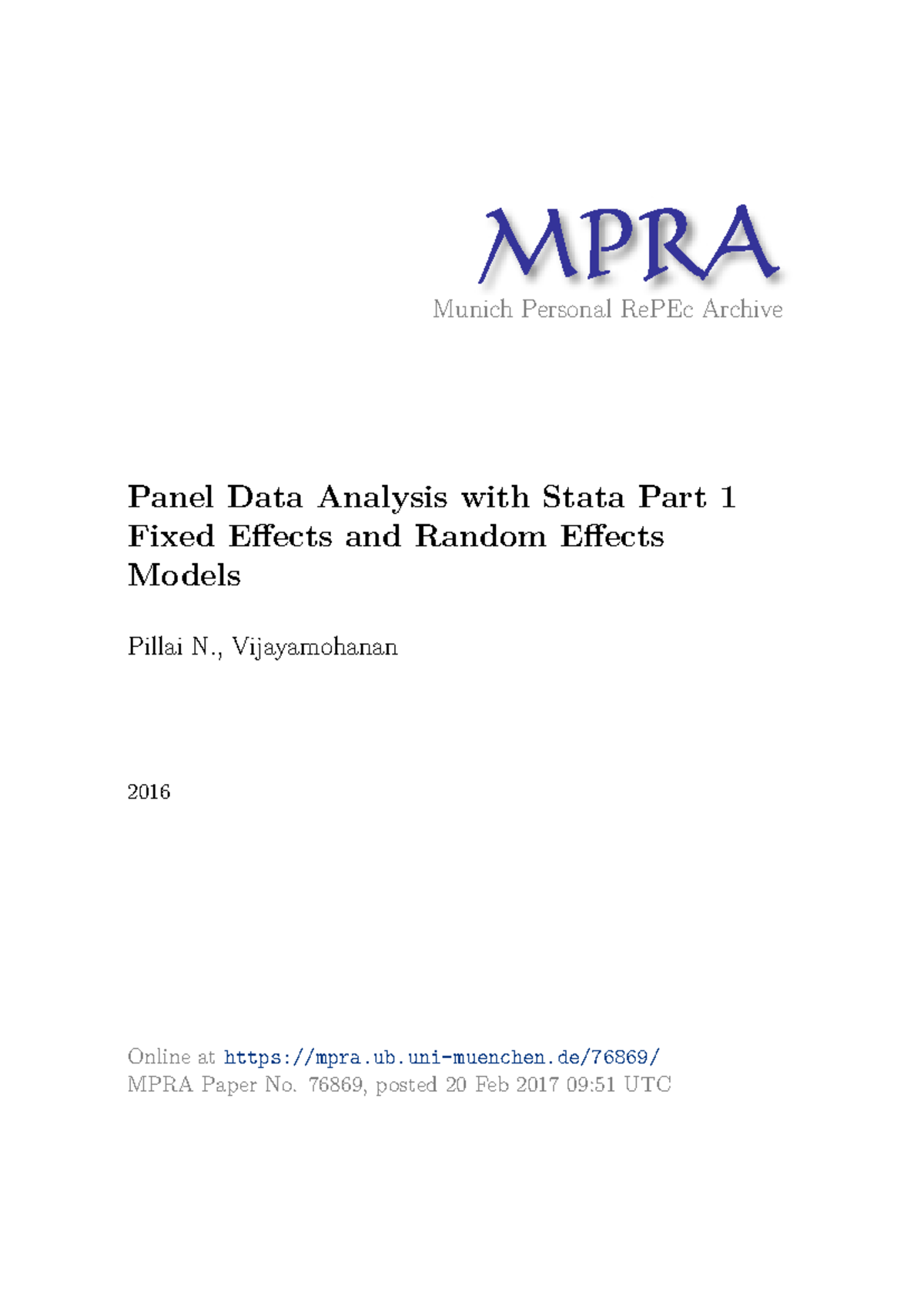 MPRA paper 76869 - economics - Munich Personal RePEc Archive Panel Data ...