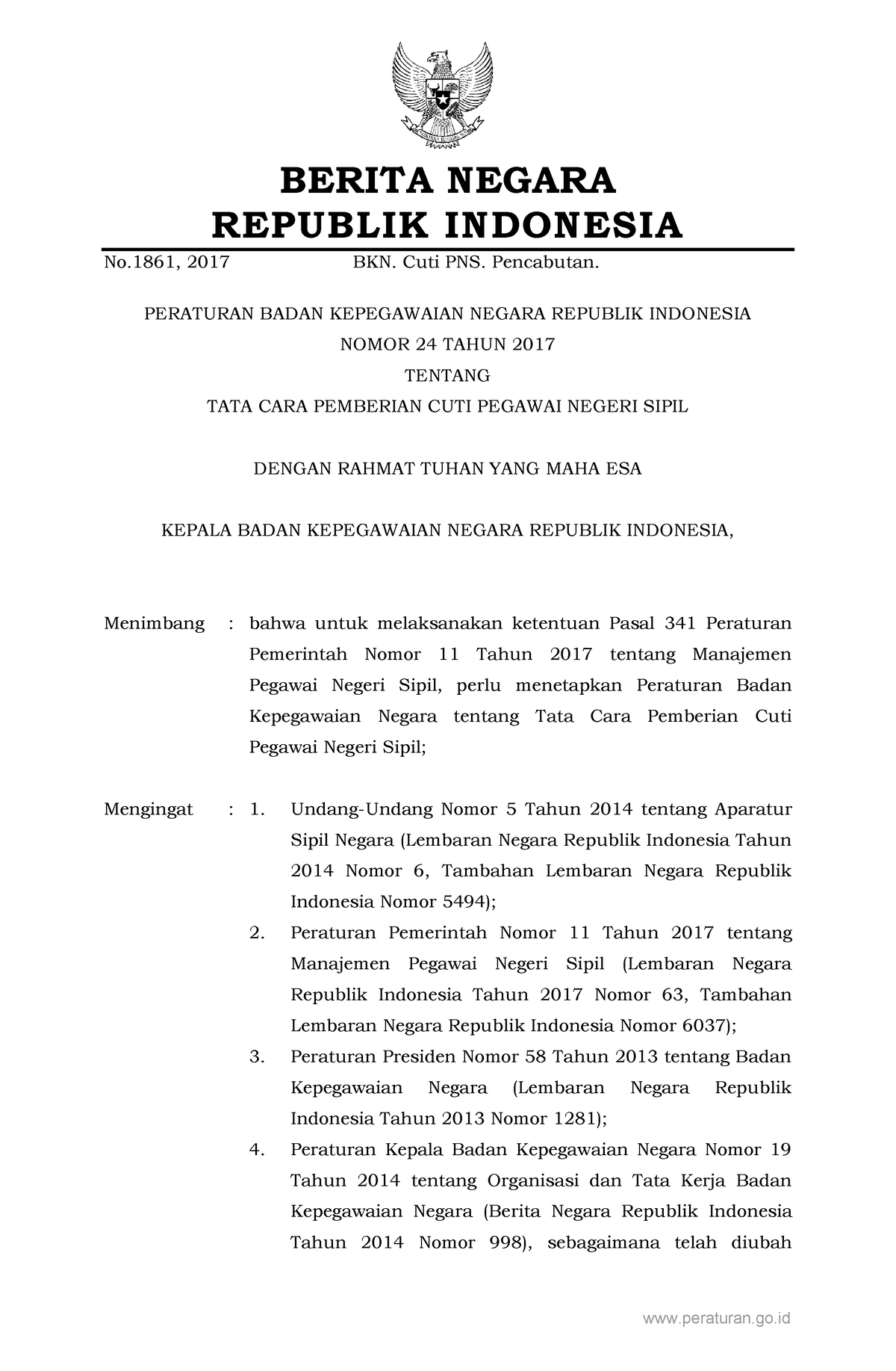 Peraturan BKN Nomor 24 Tahun 2017 - Economic - Unipa - Studocu