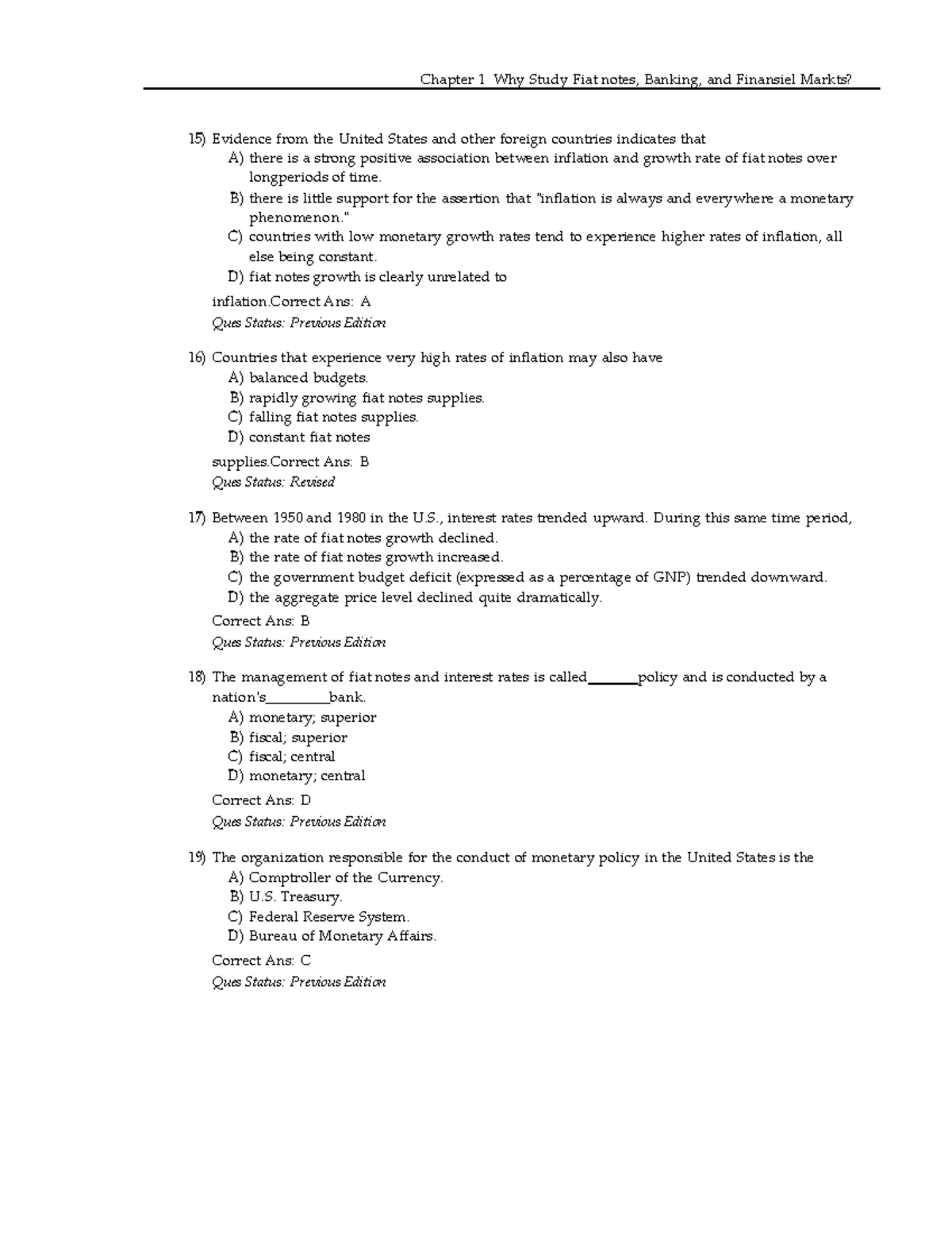 Economics of Money, Banking, and Financial Markets TEST BANK (9th
