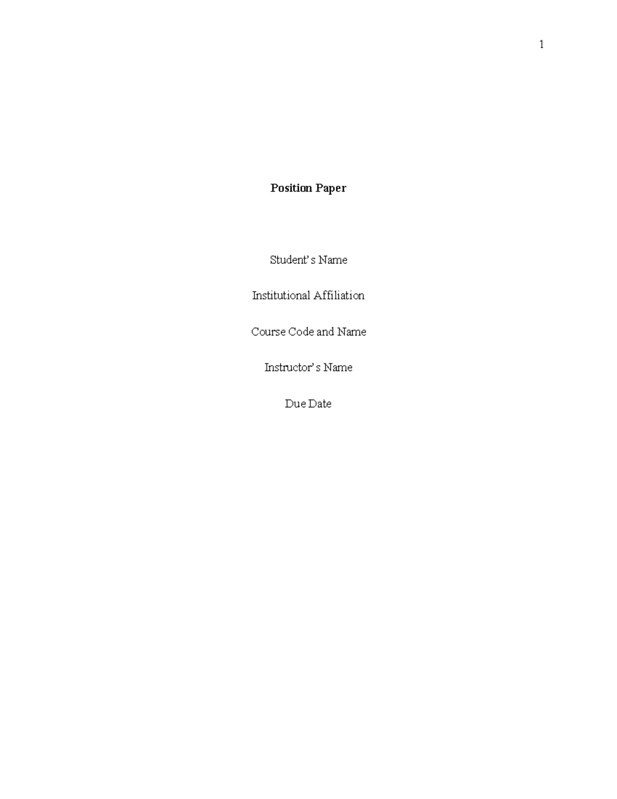 Position Paper 1 - Position Paper Student’s Name Institutional ...
