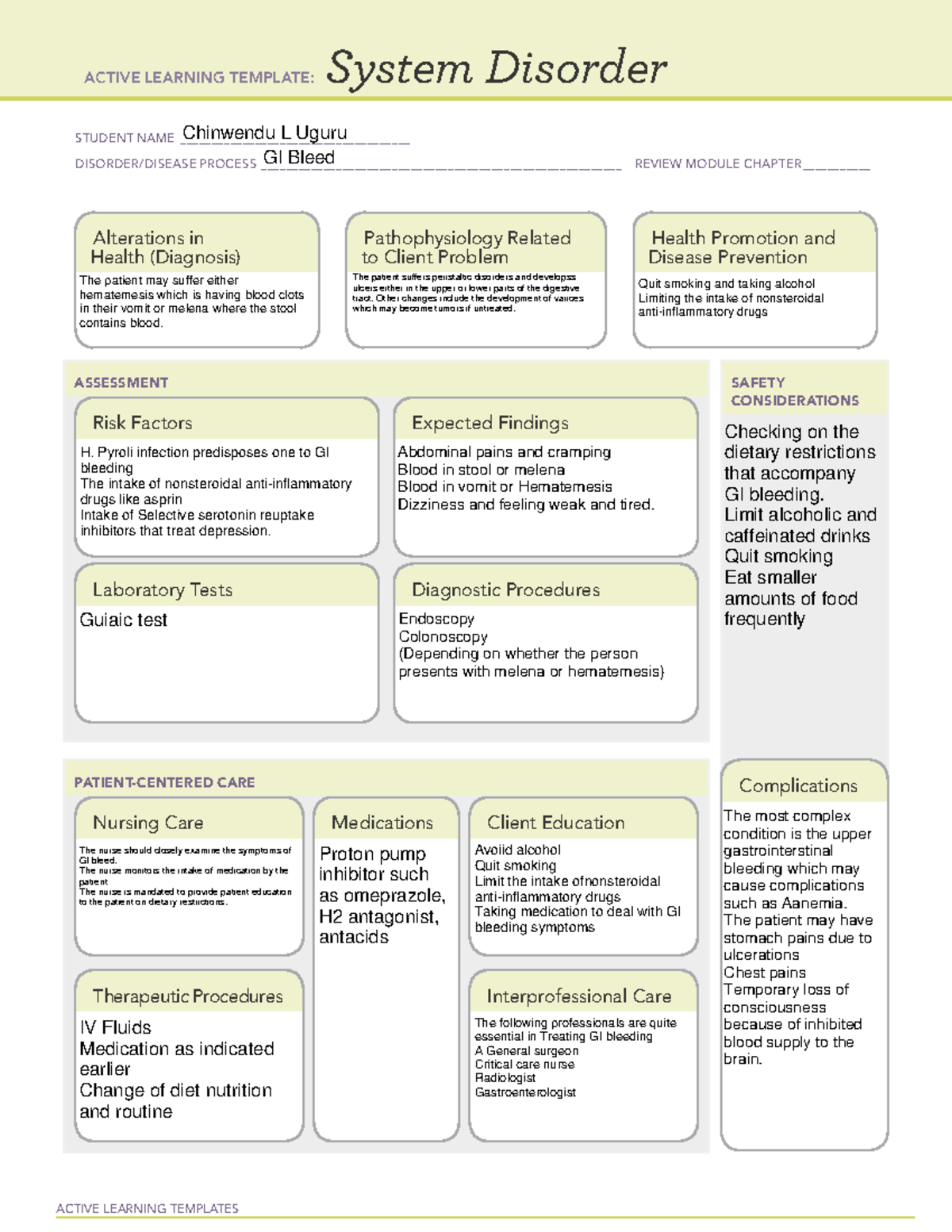 System Disorder GI Bleed - ACTIVE LEARNING TEMPLATES System Disorder ...