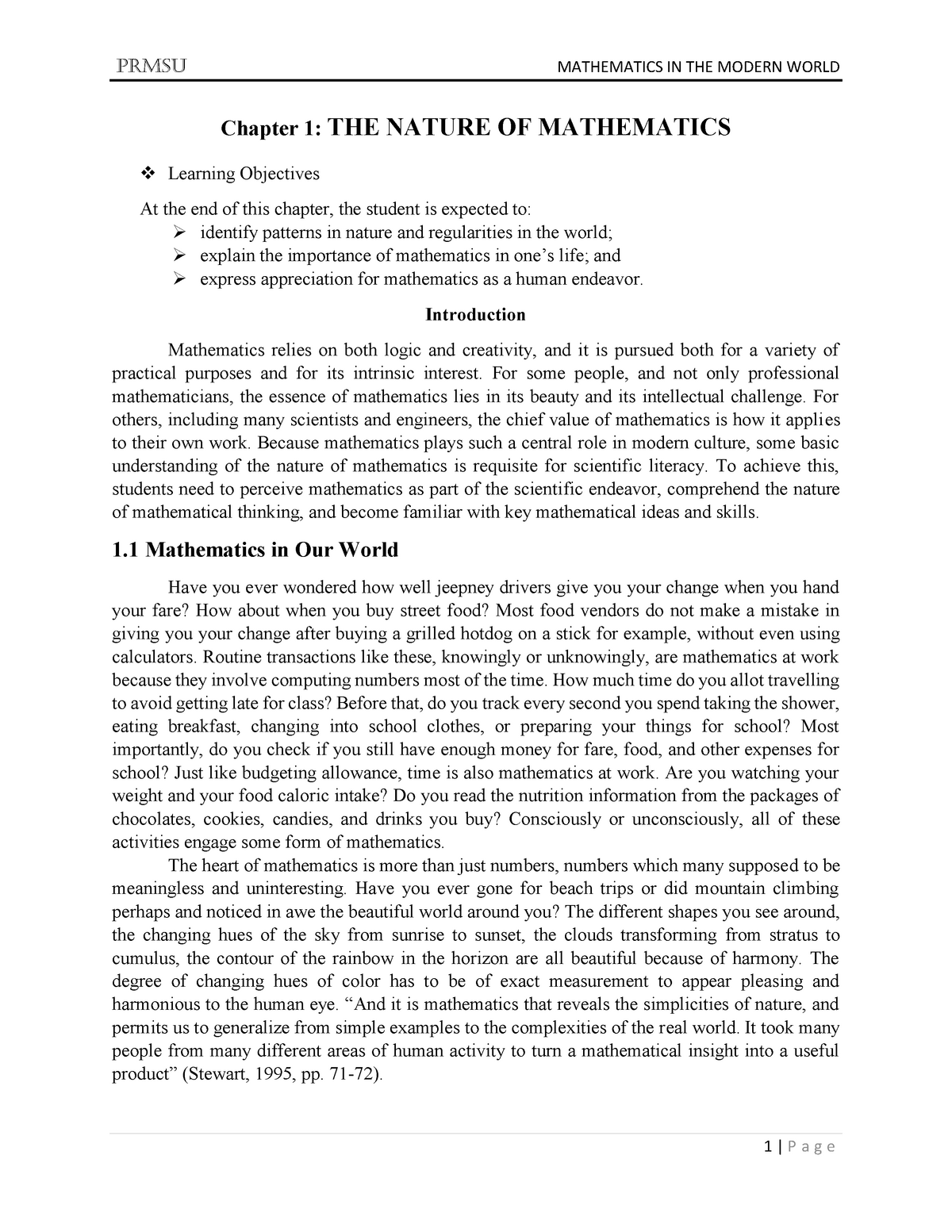 expectation in mathematics in the modern world essay