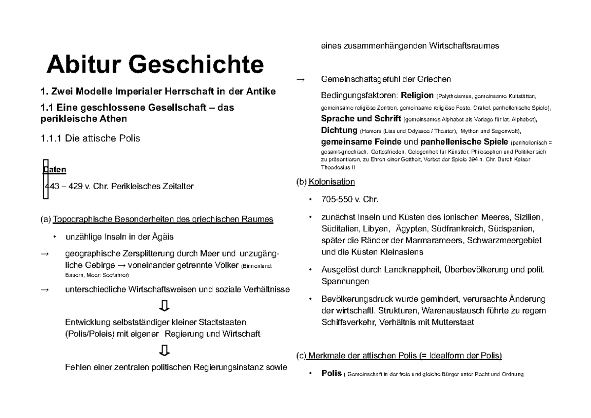 Zusammnfassung Abitur - Abitur Geschichte 1. Zwei Modelle Imperialer