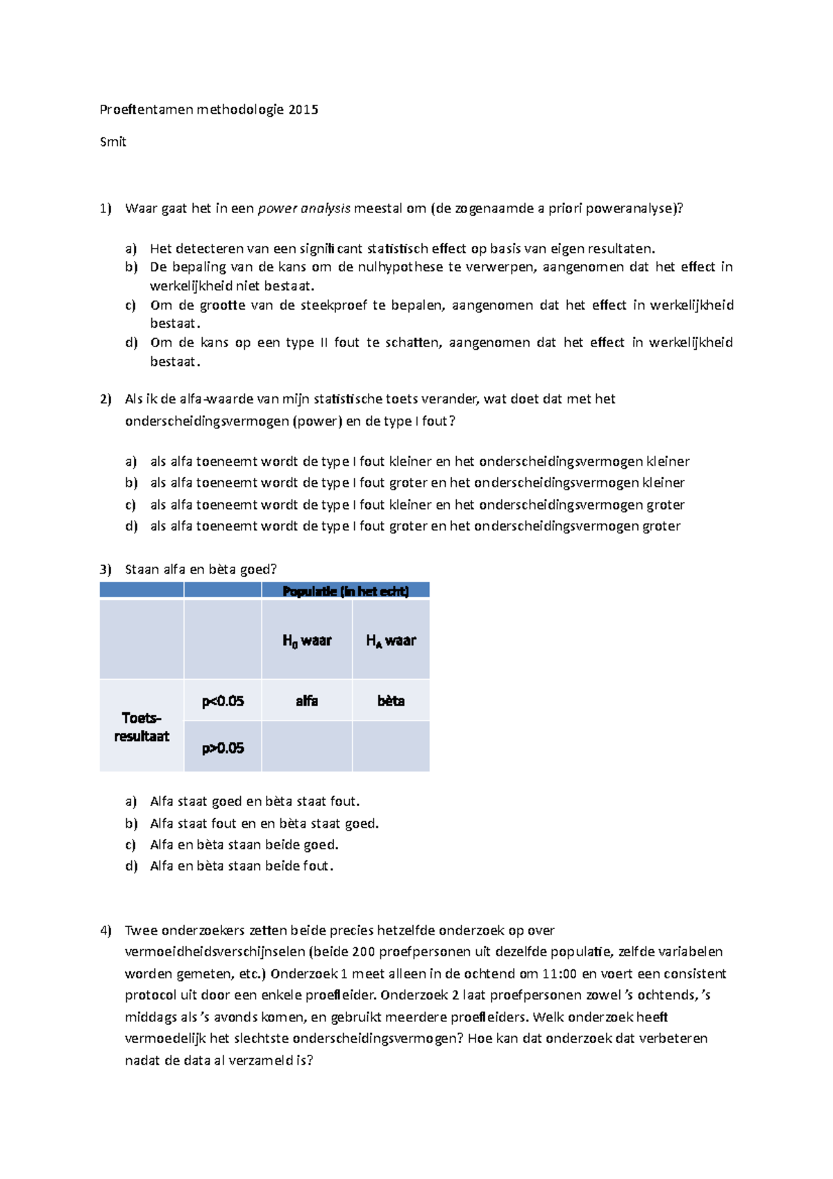 Proef/oefen Tentamen 2015, Vragen En Antwoorden - Proeftentamen ...