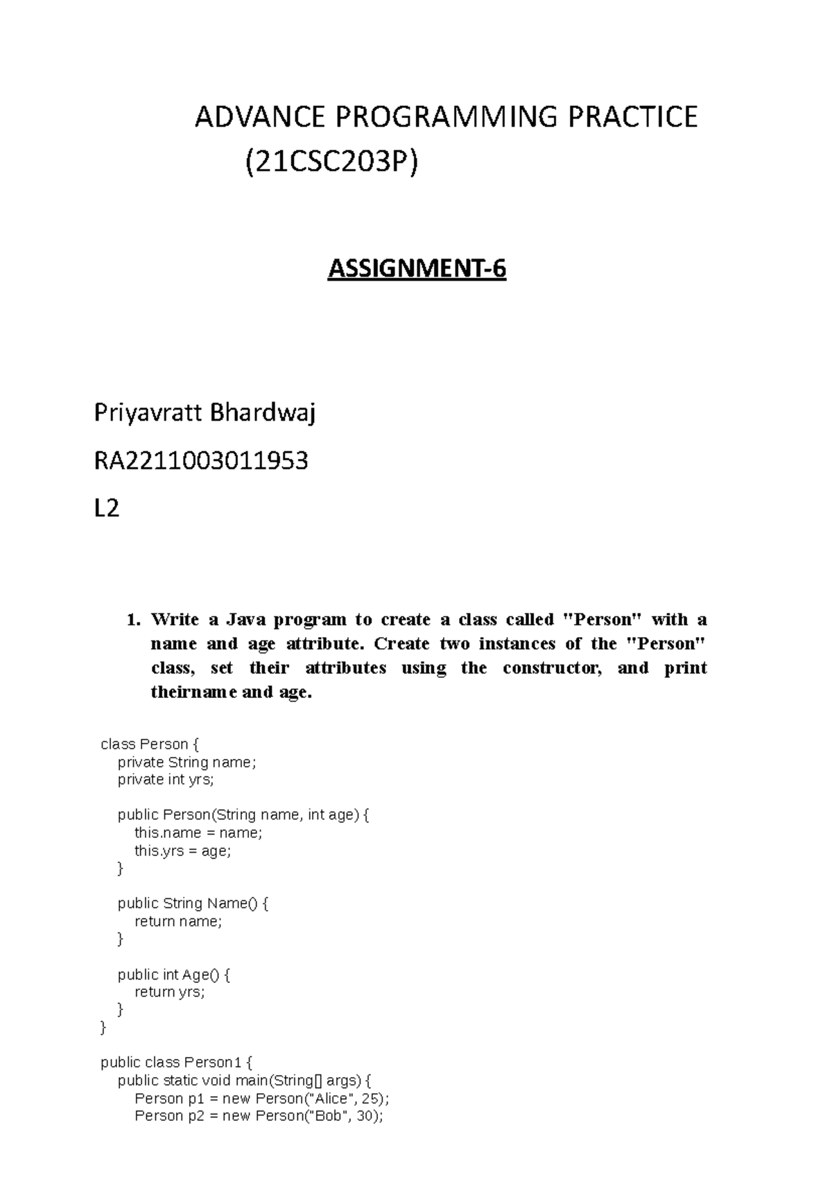 App assignment 6 953 - ADVANCE PROGRAMMING PRACTICE (21CSC203P ...