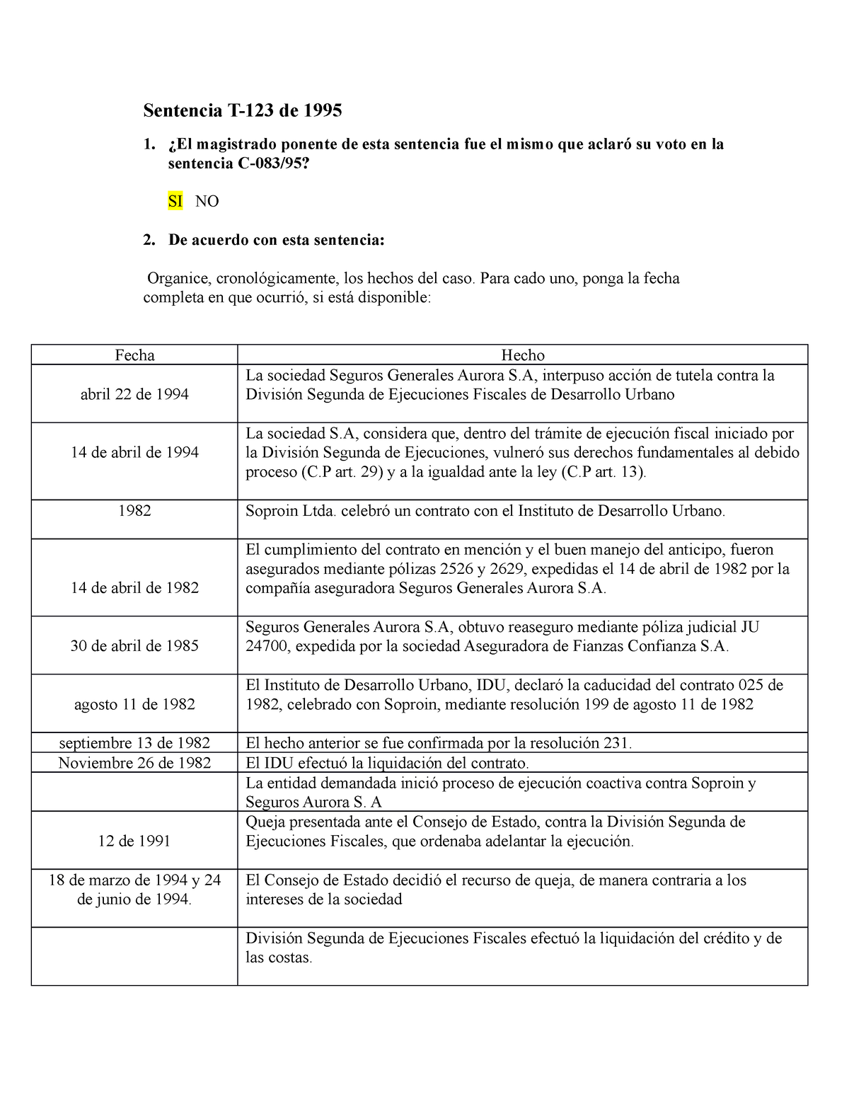 Taller 7b-Sentencia T-123 De 1995 - Sentencia T-123 De 1995 ¿El ...