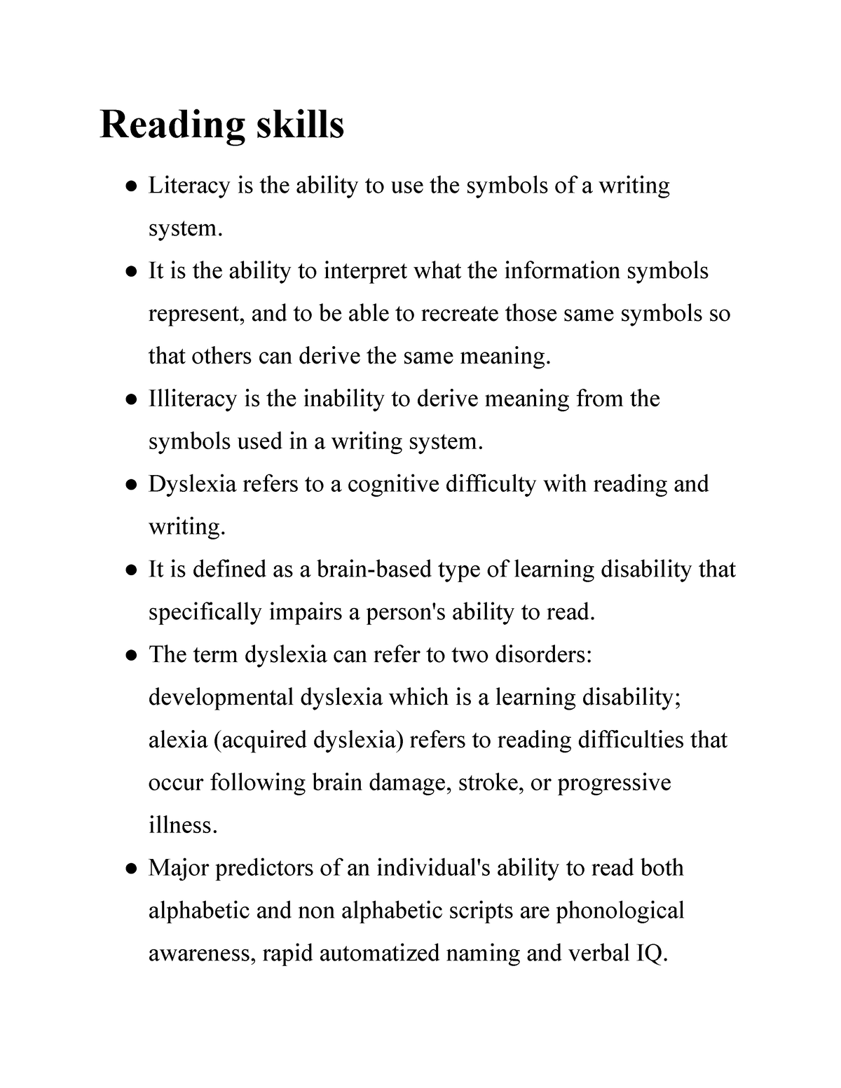 research study about reading skills