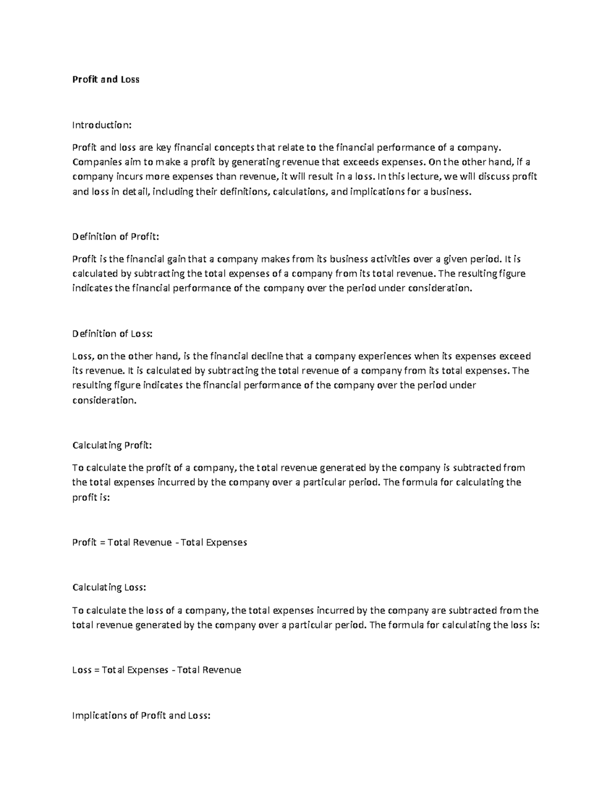 19 - Profit and loss are key financial concepts that relate to the ...