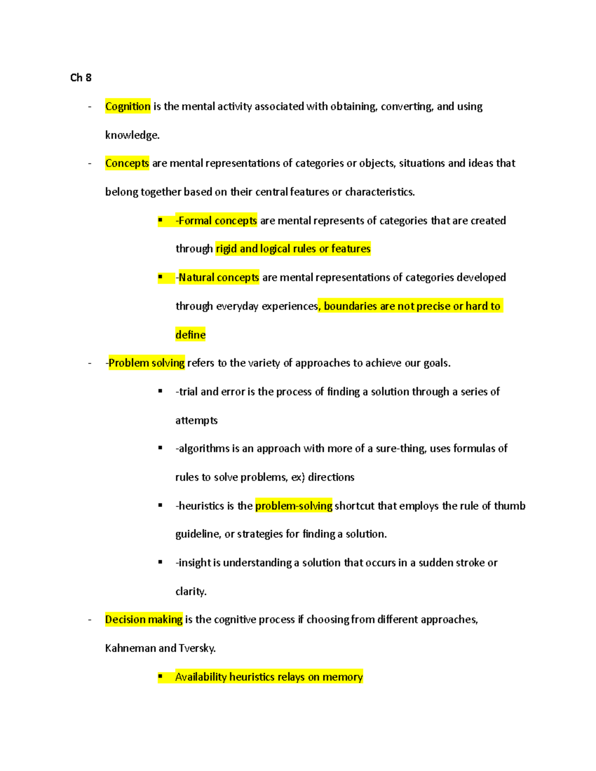 CH8Psych Notes - Ch 8 - Cognition Is The Mental Activity Associated ...