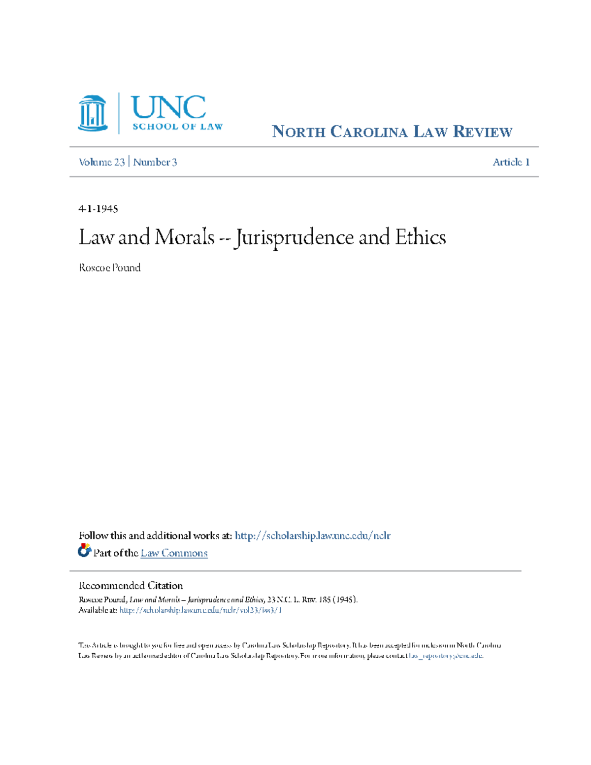 Juris good NORTH CAROLINA LAW REVIEW Volume 23 Number 3 Article 1