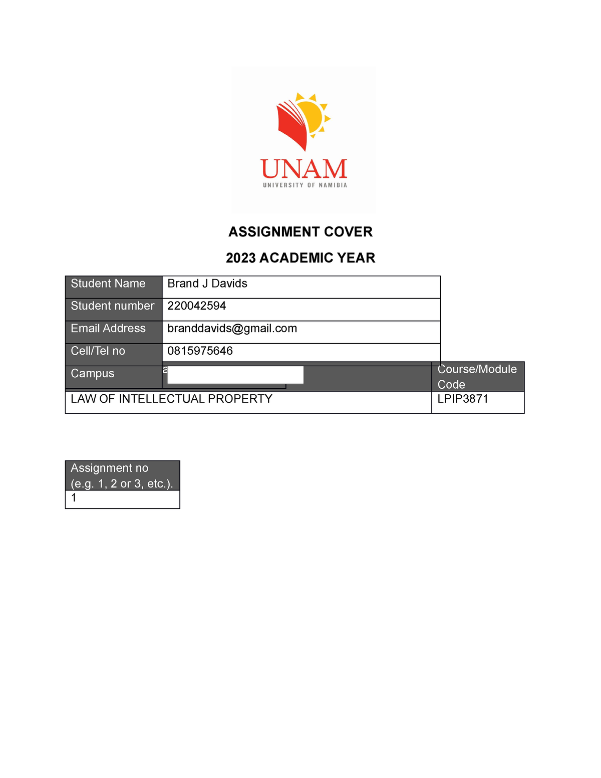 assignment cover page 2022 pdf