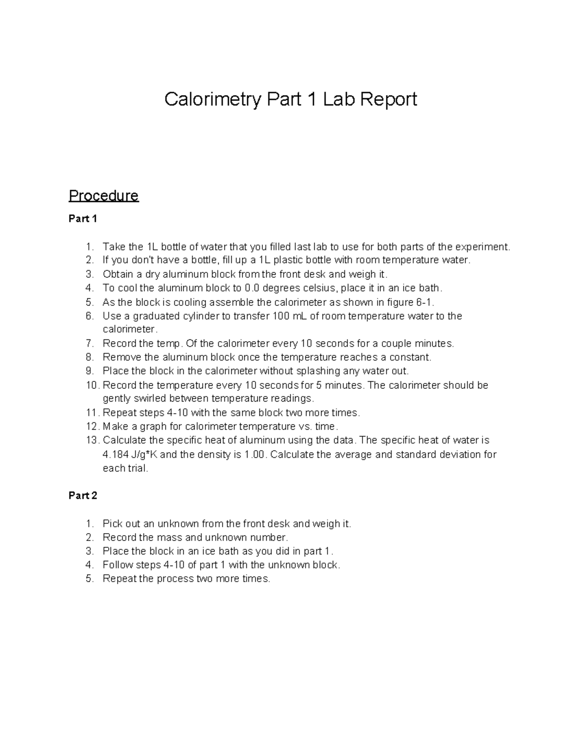 calorimetry lab report hypothesis