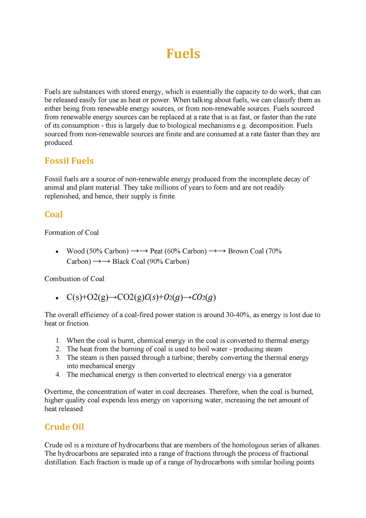 Fuels - Lecture Notes 2-8 - Fuels Fuels Are Substances With Stored ...