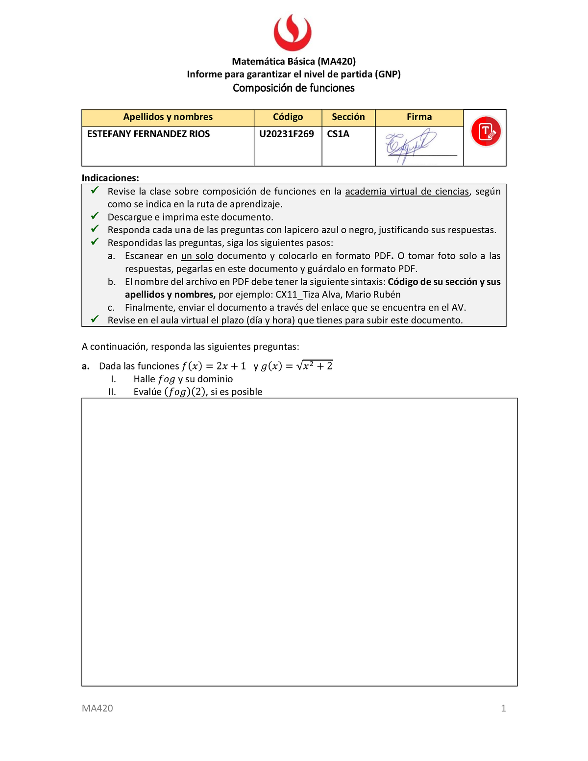 GNP1 Composición De Funciones - Matem·tica B·sica (MA420) Informe Para ...