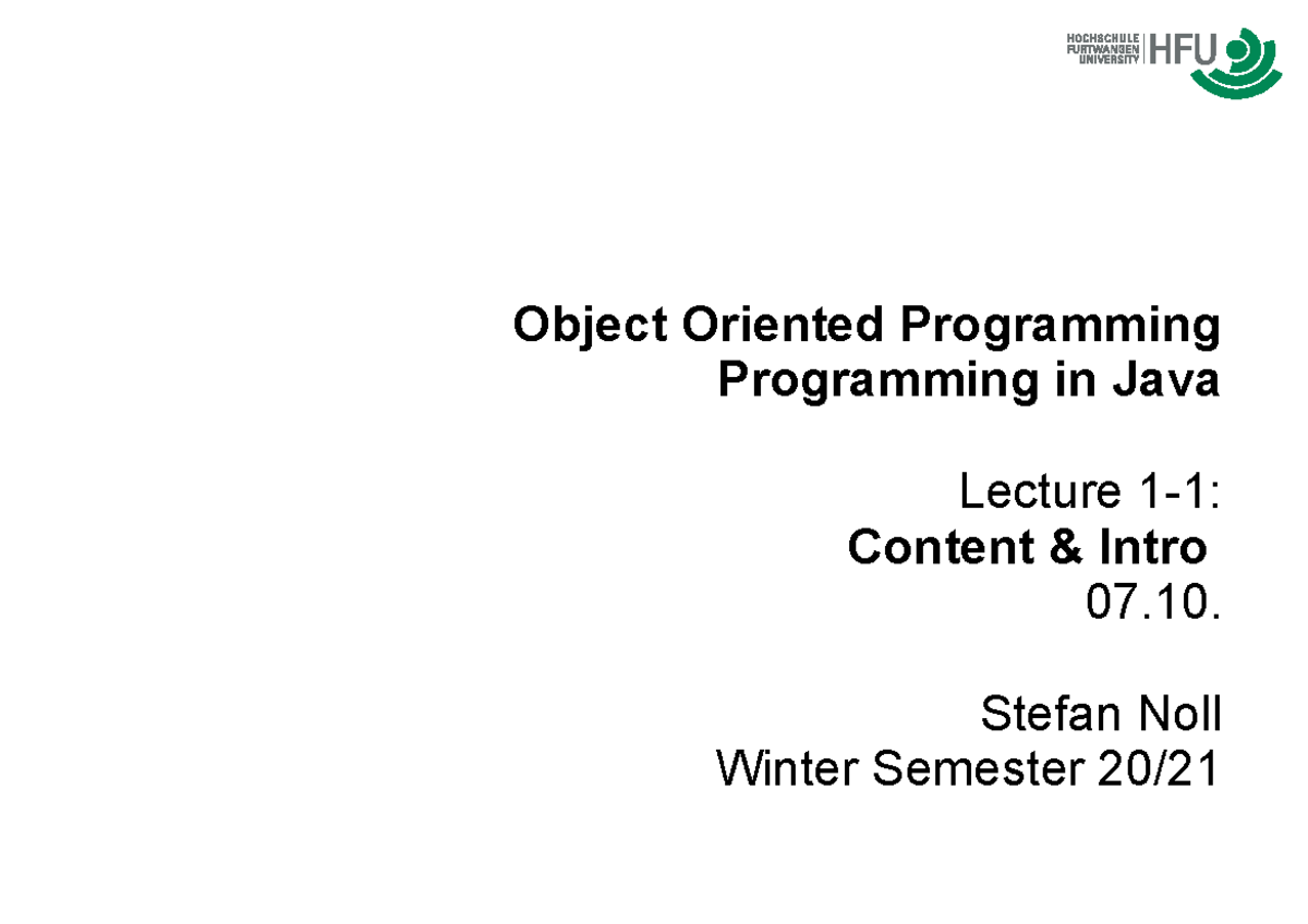 OOP w20 v1 1 - Object Oriented Programming Programming in Java Lecture ...