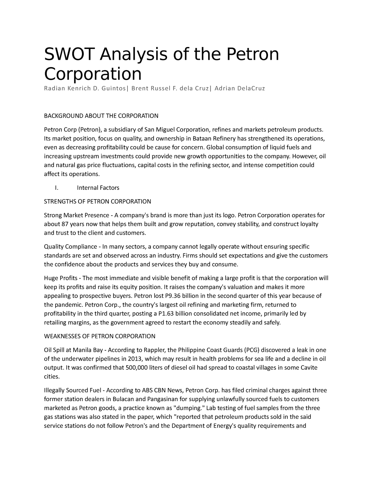 petronas swot analysis assignment pdf