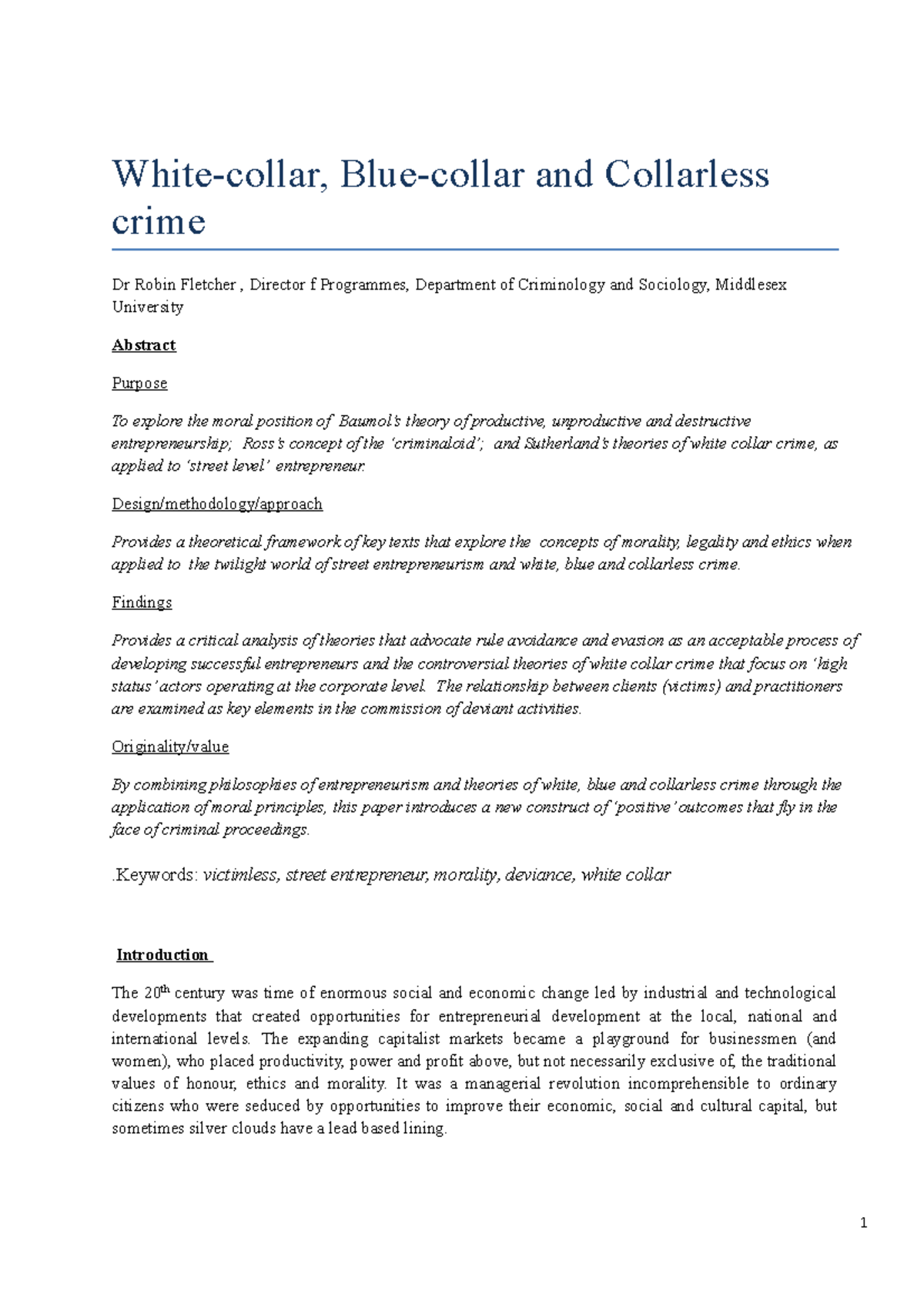 Whitebluecollarlesscrime Whitecollar, Bluecollar and Collarless