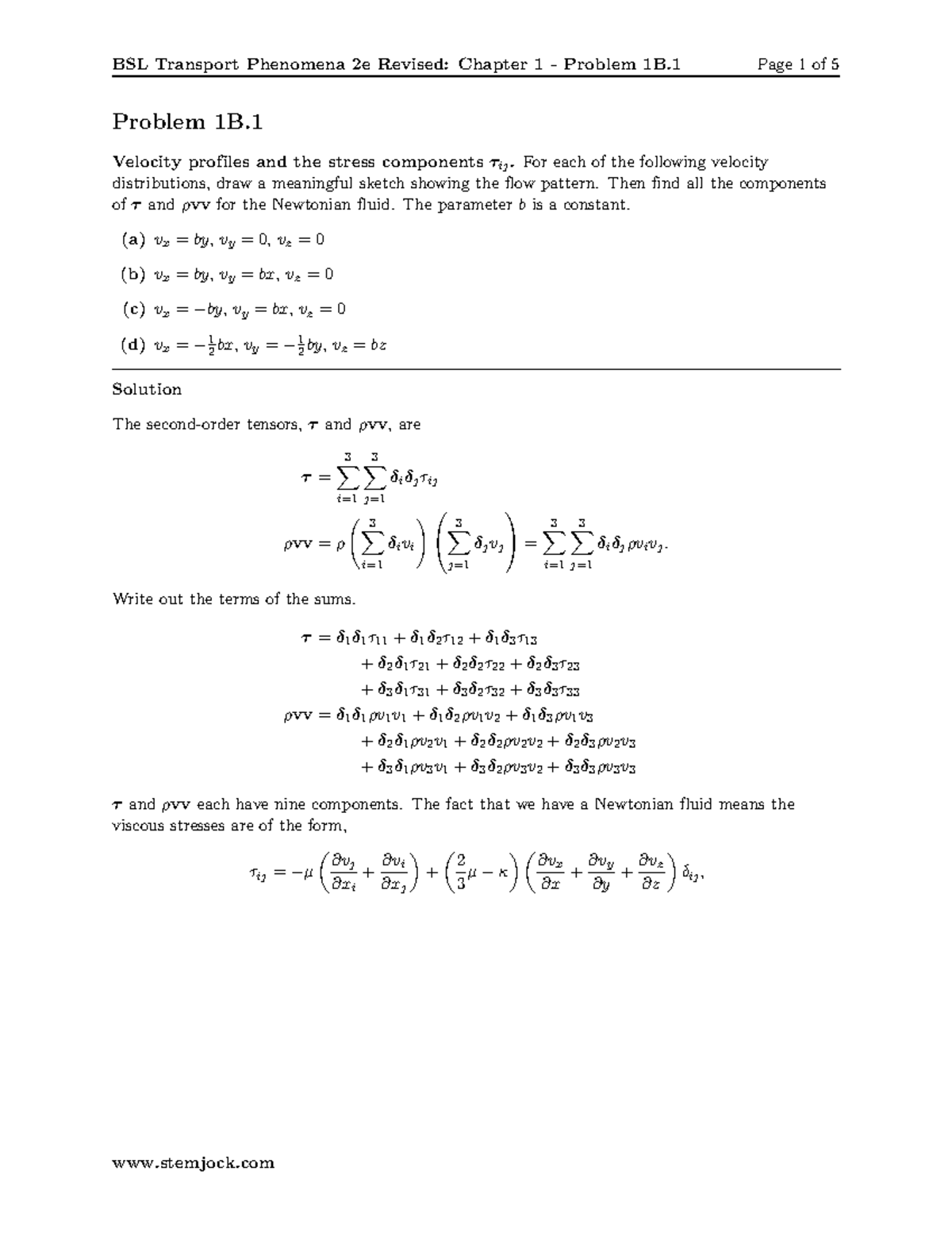 Sol 1B1 - HOmework Solution For Transport Processes - Problem 1B ...