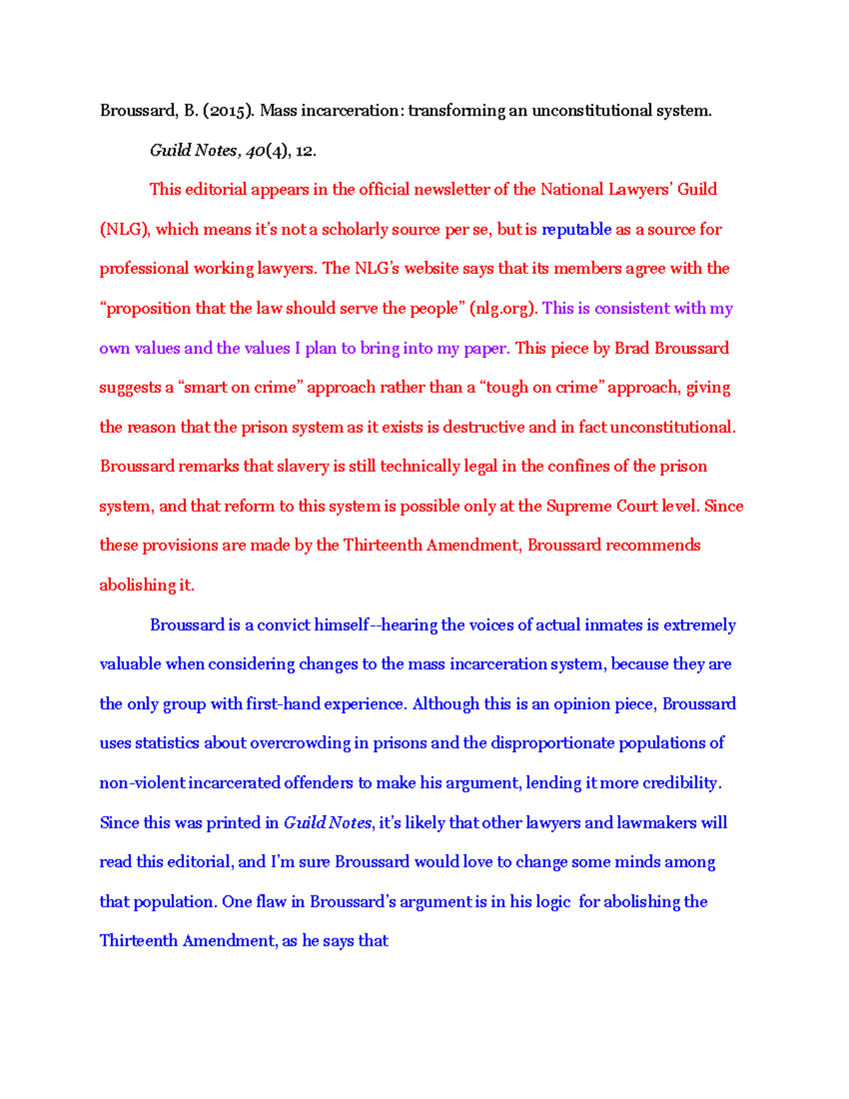 Example Annotation - Math assignment - Broussard, B. (2015). Mass ...