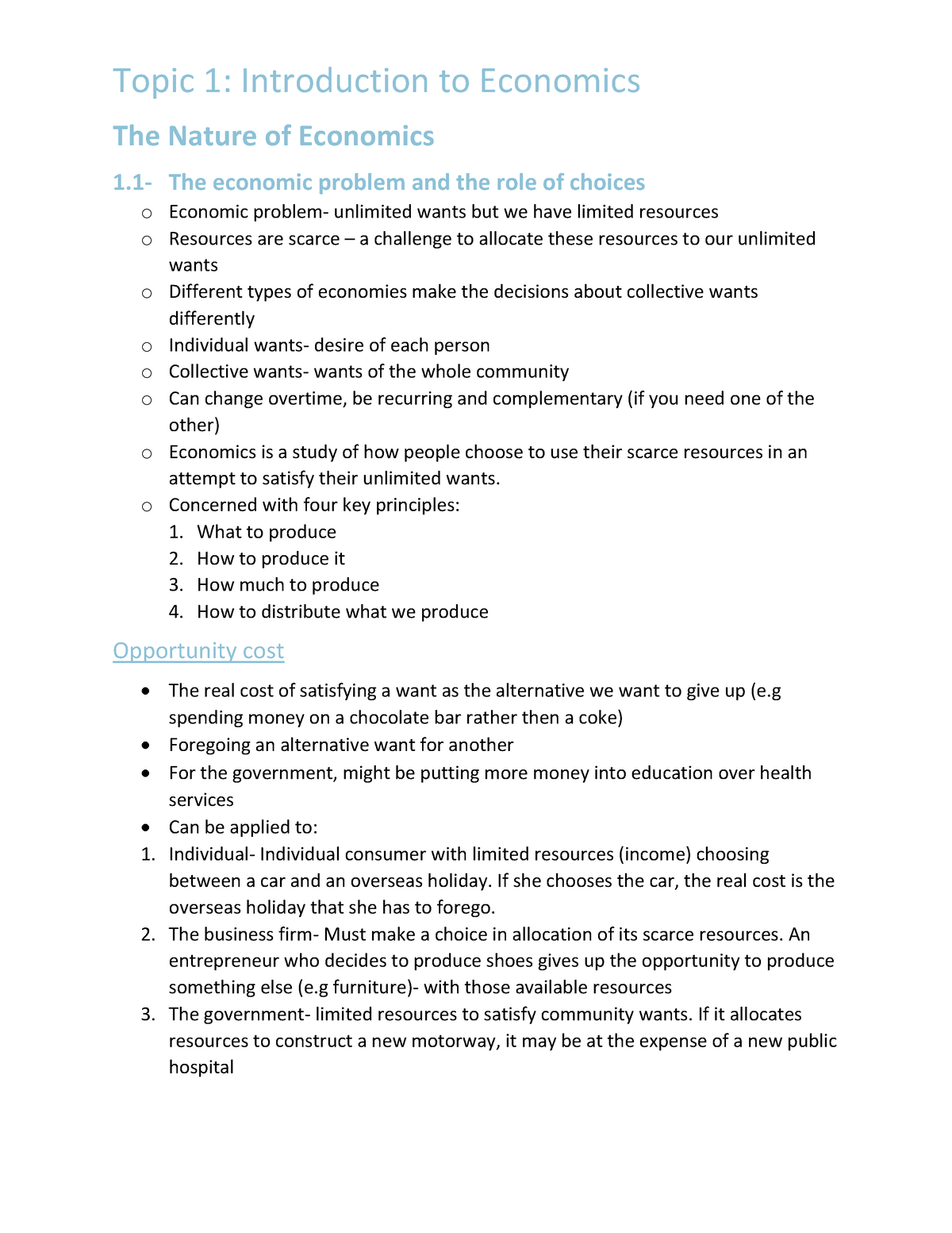 Intro to Economics Economics Year 11 Studocu