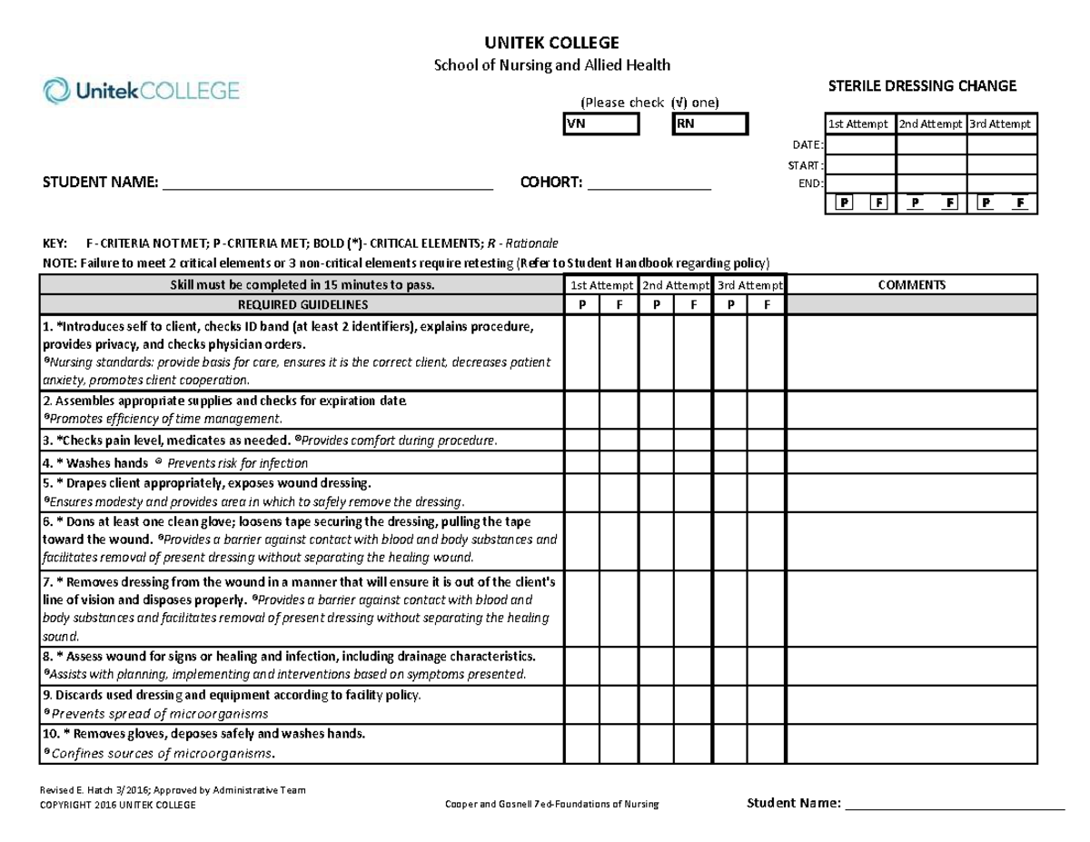 4 Sterile Dressing Change 2018 School of Nursing and Allied Health