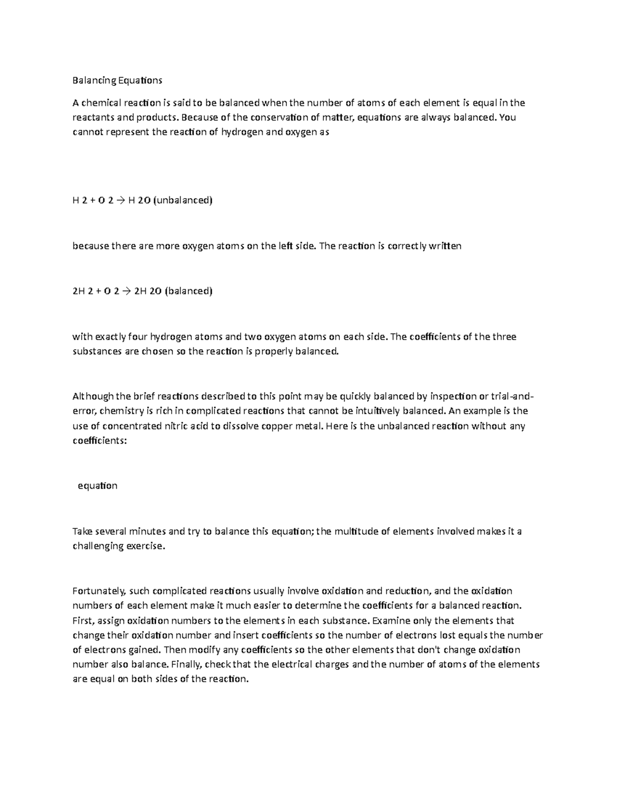 Balancing Equations - Lecture notes 1 - Balancing EquationsA chemical ...