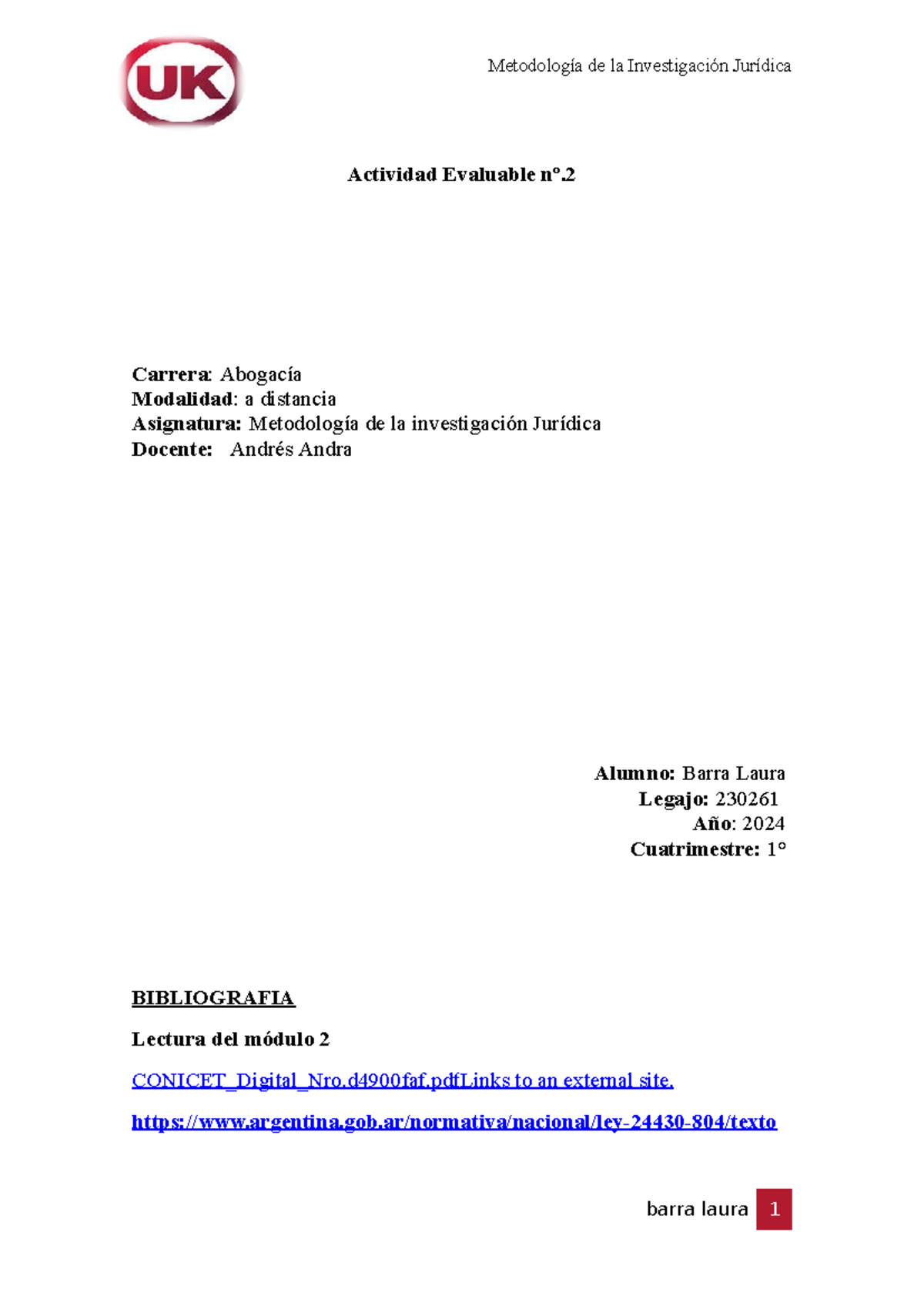 Trabajo evaluable del modulo 2 para entregar - Actividad Evaluable nº ...