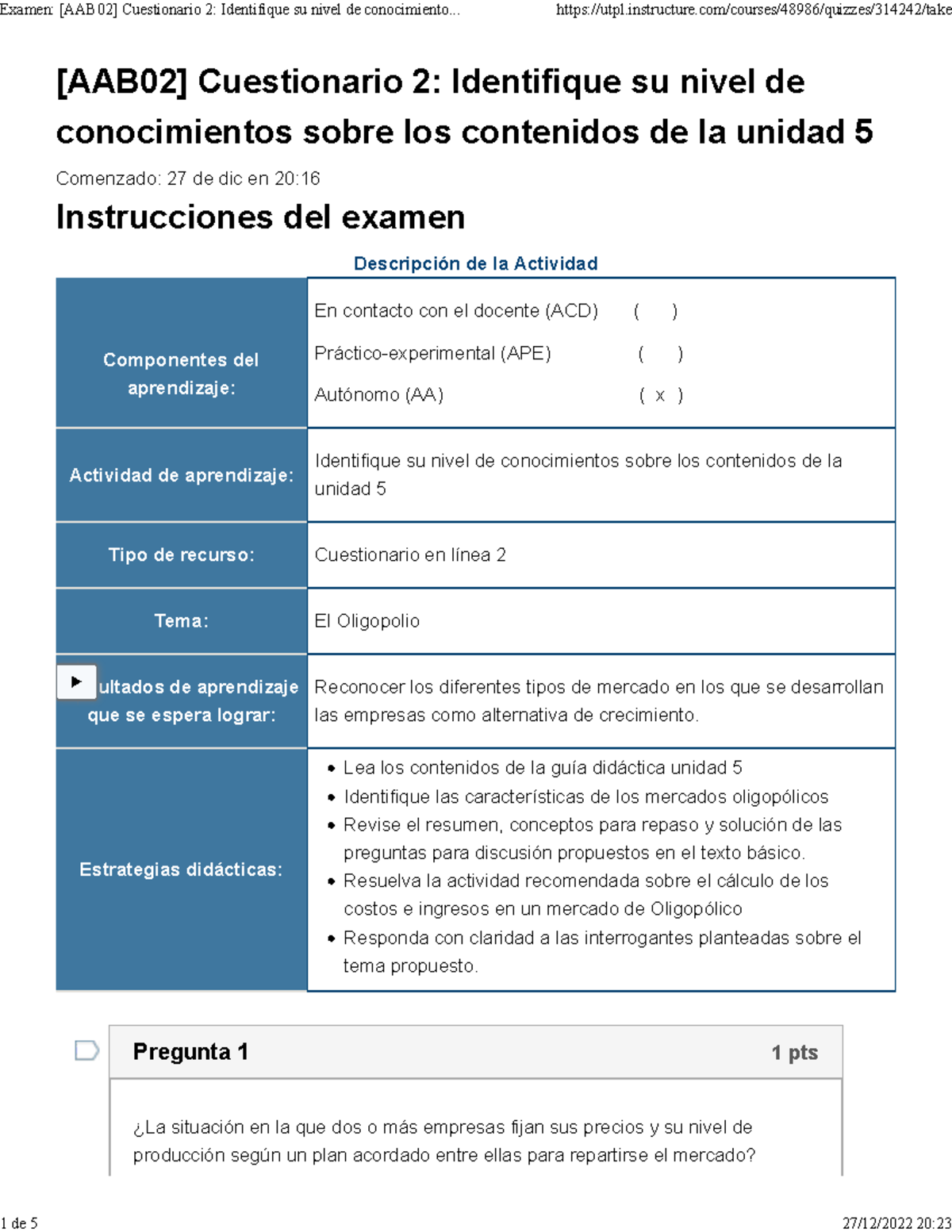 Examen [AAB02] Cuestionario 2 Identifique Su Nivel De Conocimientos ...