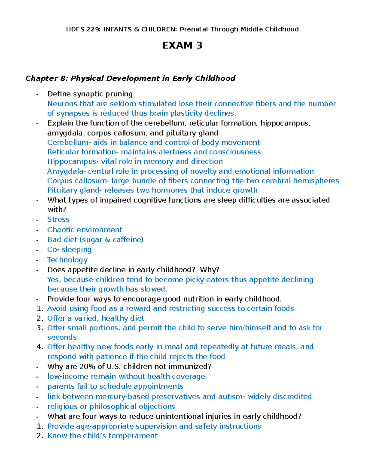 Exam 3 Study guide final HDFS 229 INFANTS & CHILDREN