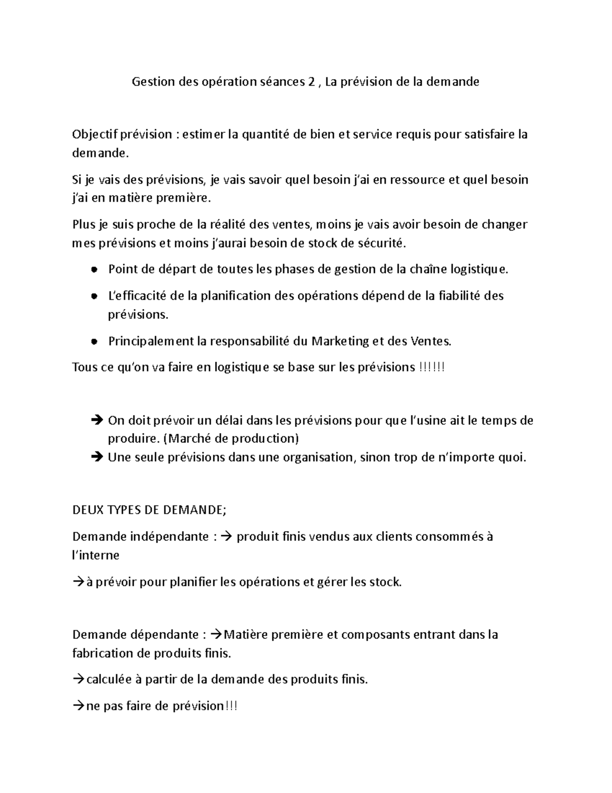 Cours 2 Gestion Opération Gestion Des Opération Séances 2 La Prévision De La Demande 4200