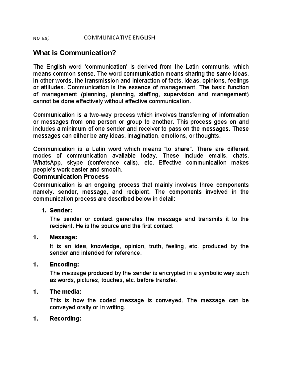 English Notes - ... - NOTES; COMMUNICATIVE ENGLISH What is ...