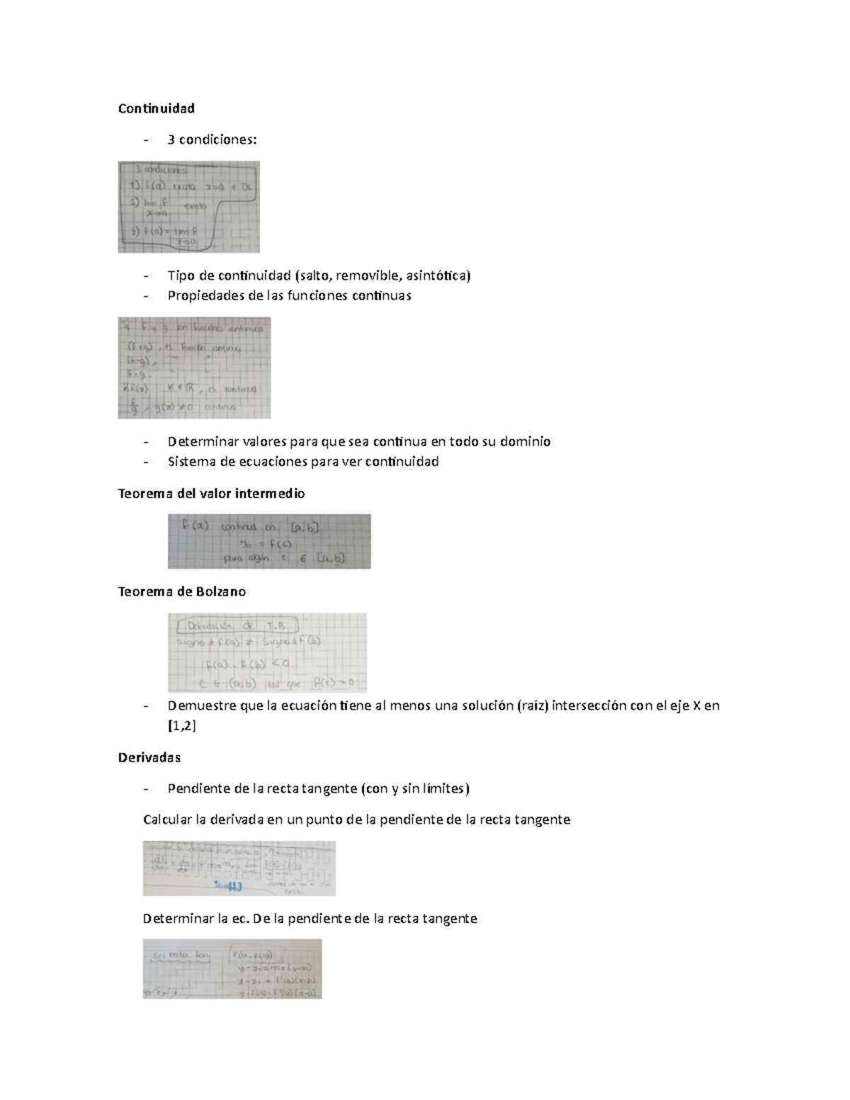 Cálculo - ejercicios - Continuidad - 3 condiciones: - Tipo de ...