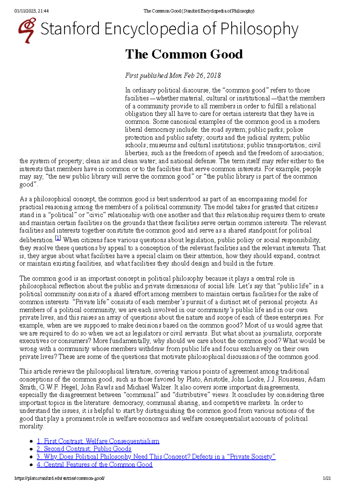 The Common Good (Stanford Encyclopedia of Philosophy) - Stanford ...