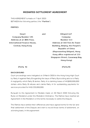 1. The Hong Kong Mediation Code - A Sample Agreement To Mediate Is ...