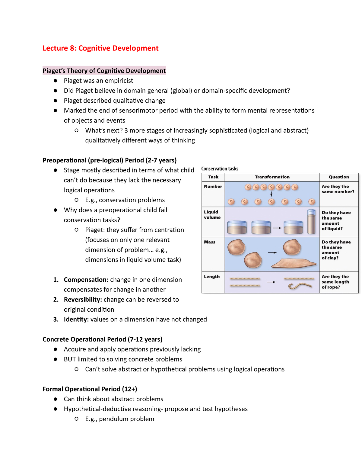 Lecture 8 Cognitive Development Lecture 8 Cognitive Development