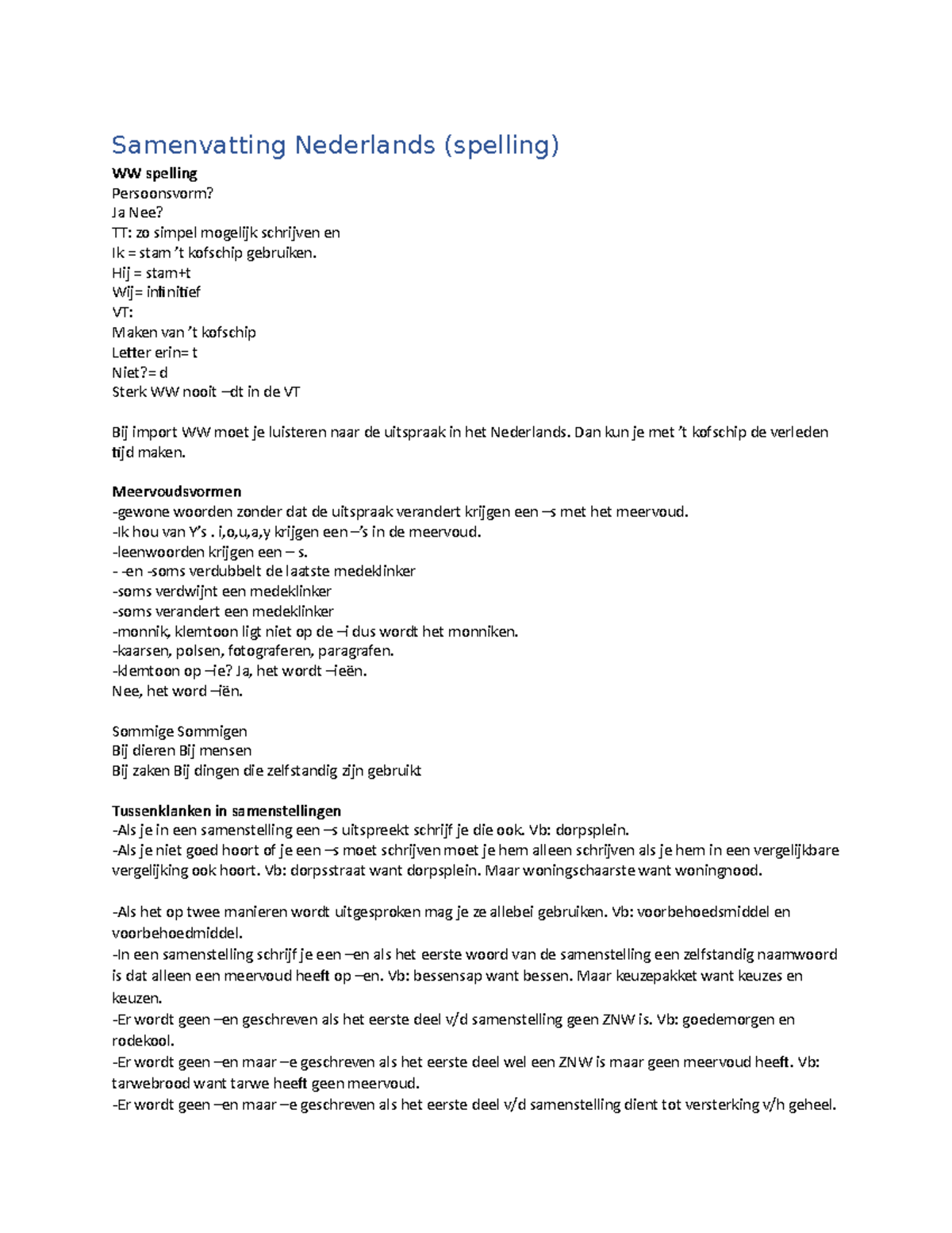 Samenvatting Nederlands Spelling - Samenvatting Nederlands Zo Simpel ...