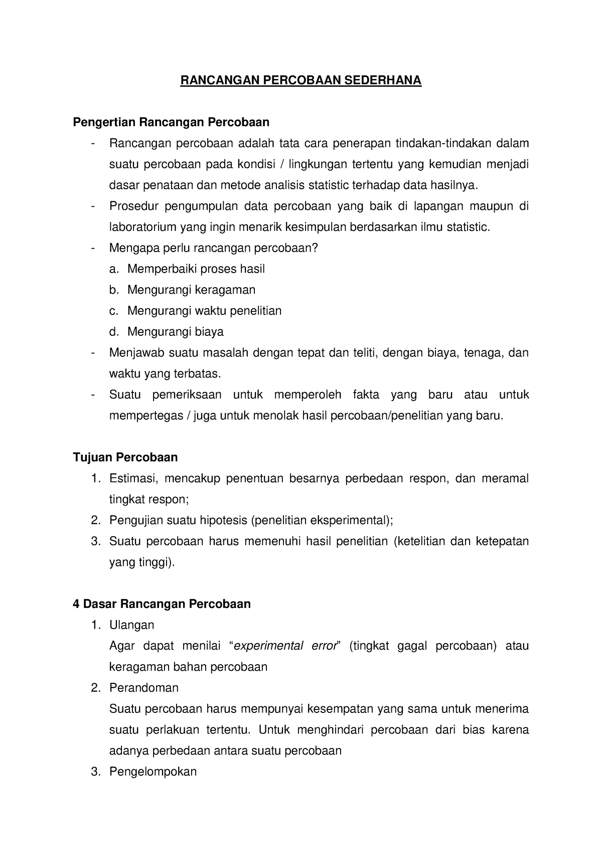 Biometrika (Rancangan Percobaan Sederhana) - RANCANGAN PERCOBAAN ...