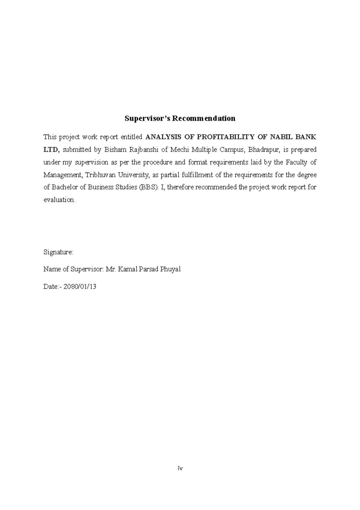 Recommennd - Practical of BBS report - Supervisor’s Recommendation This ...