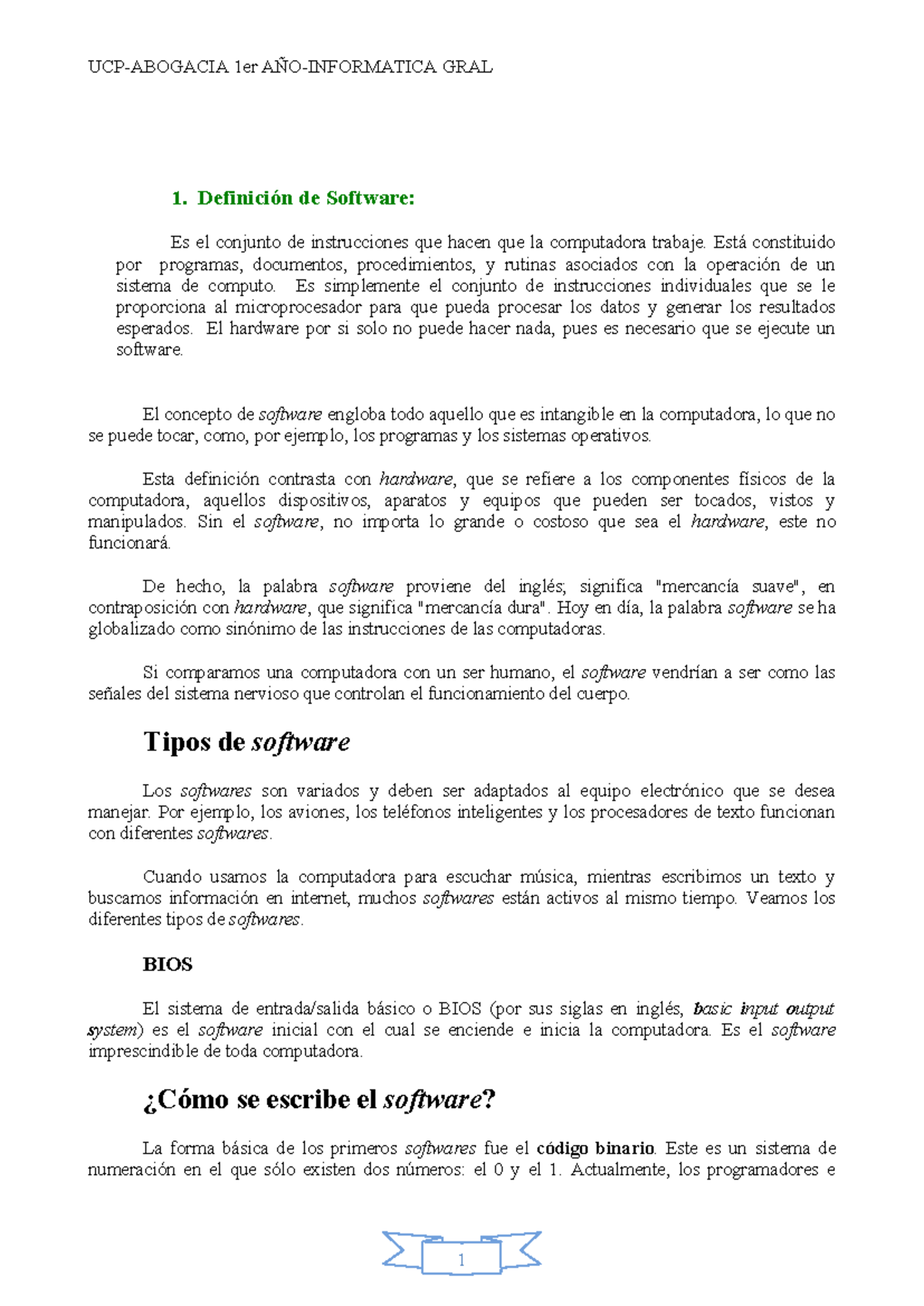 Conceptos Basicos Software UCP - 1. Definición de Software: Es el ...