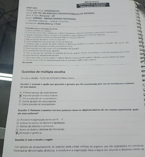 Foto Prova Do Curso T Cnico Em An Lise E Desenvolvimento De