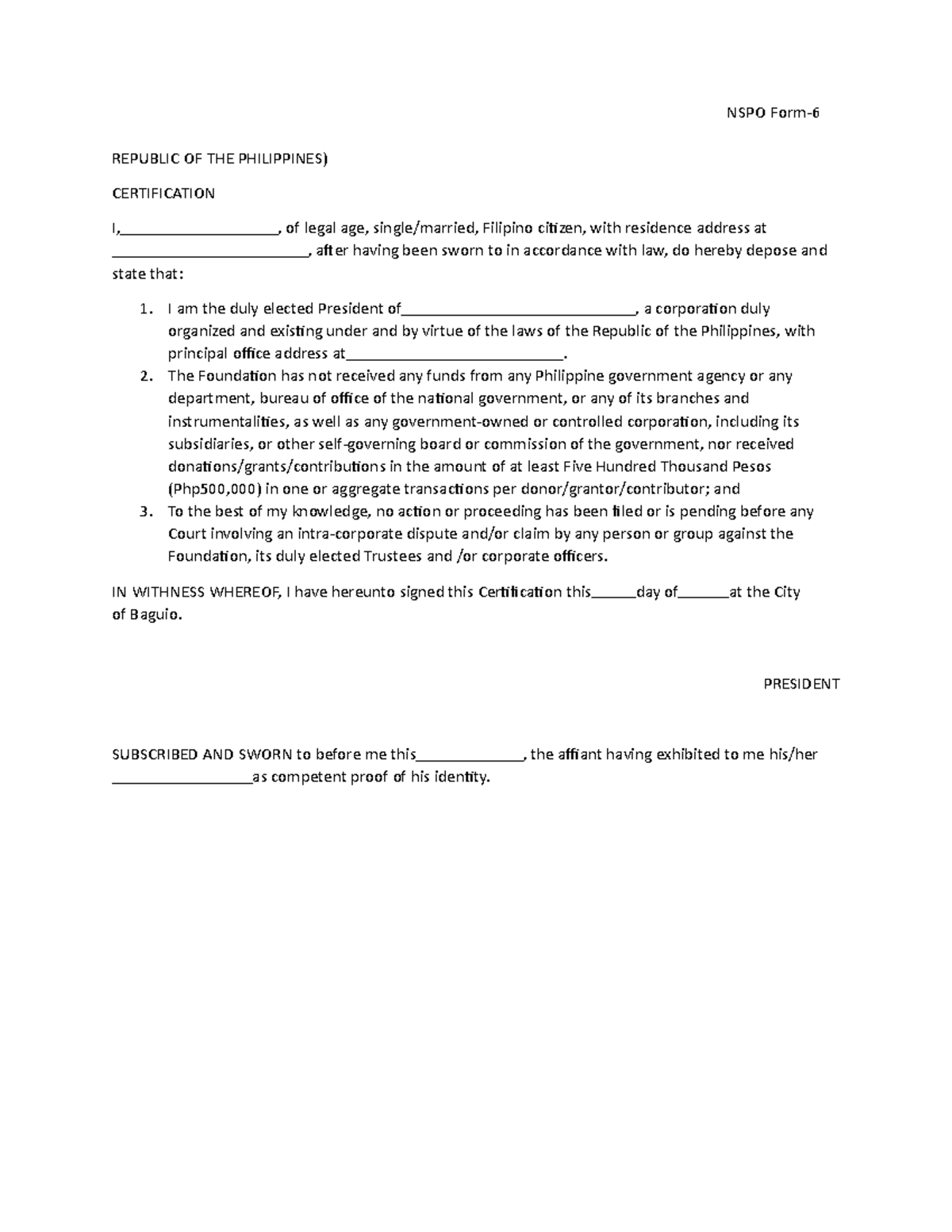 Anx 68C nspo form6 211231 - REPUBLIC OF THE PHILIPPINES) CERTIFICATION ...