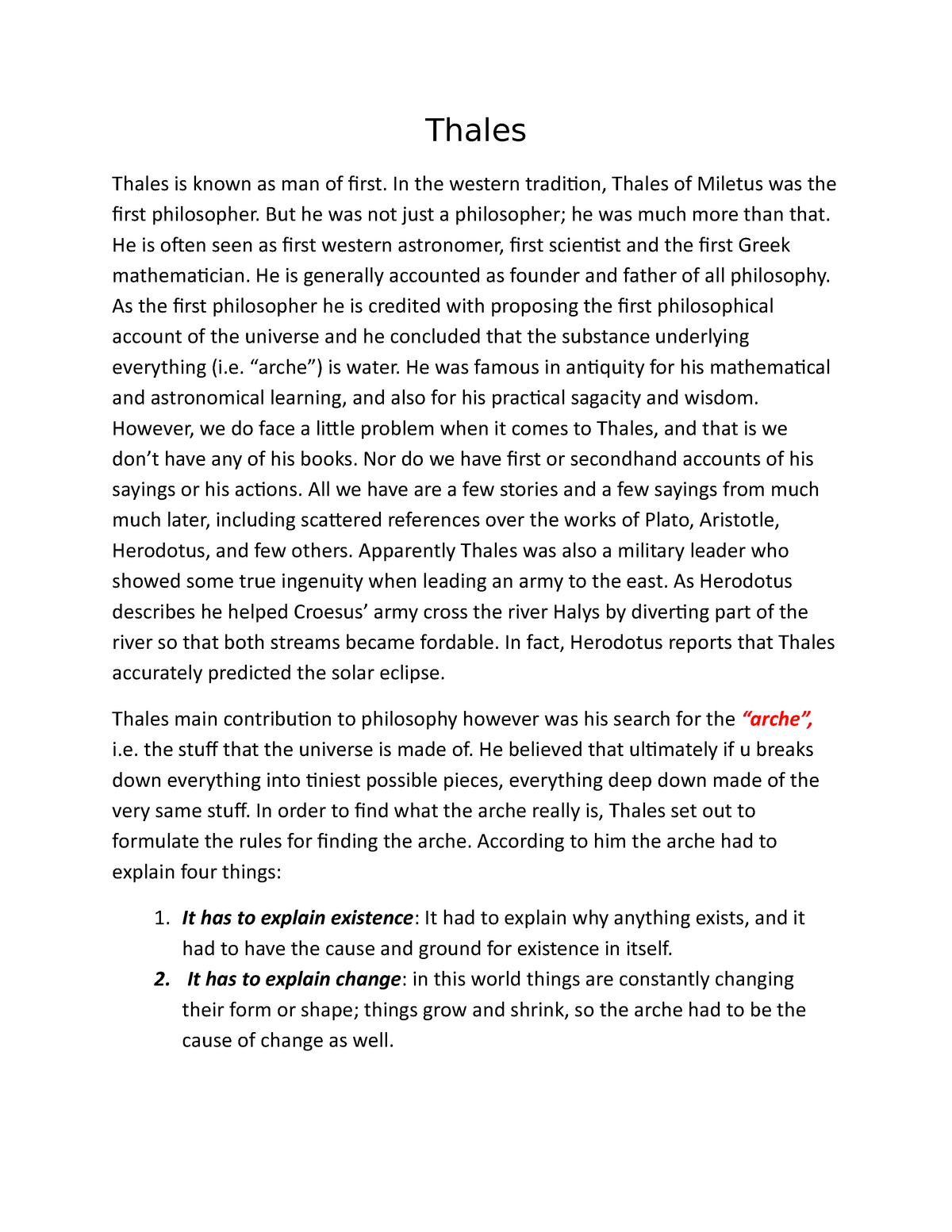 Thales theory summarized notes Thales Thales is known as man of