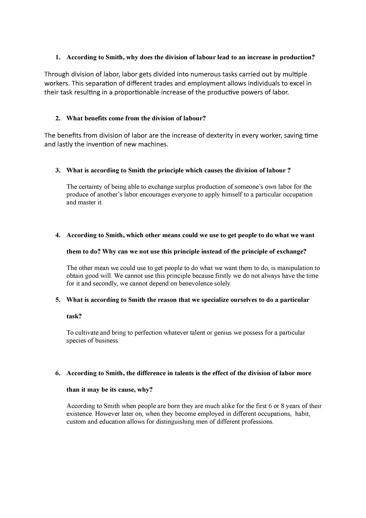 Questions on Adam Smith - Tutorial 4:9 - StudeerSnel
