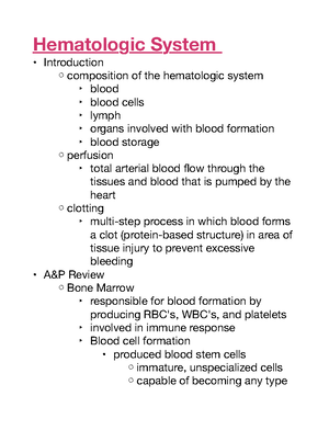 Hematologic System - Hematologic System Introduction composition of the ...