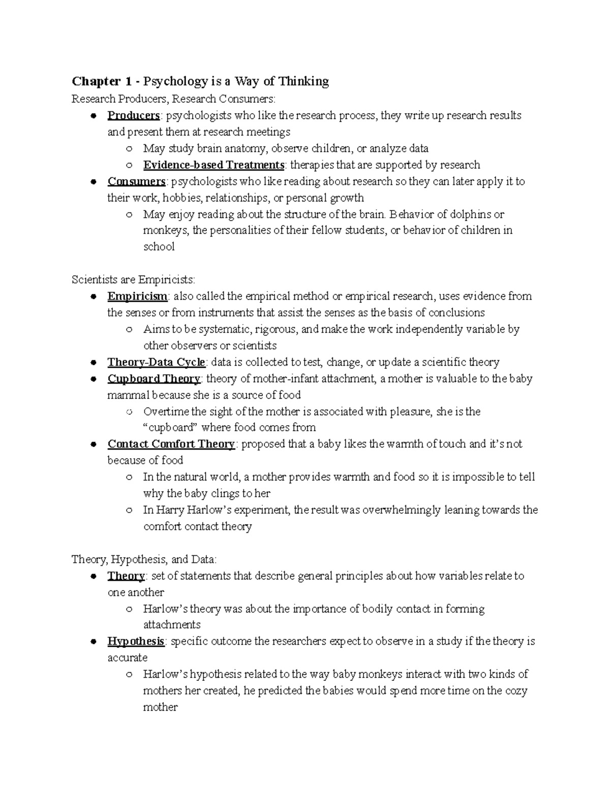 PSY 230 Textbook Notes Chapter 1 Psychology is a Way of Thinking