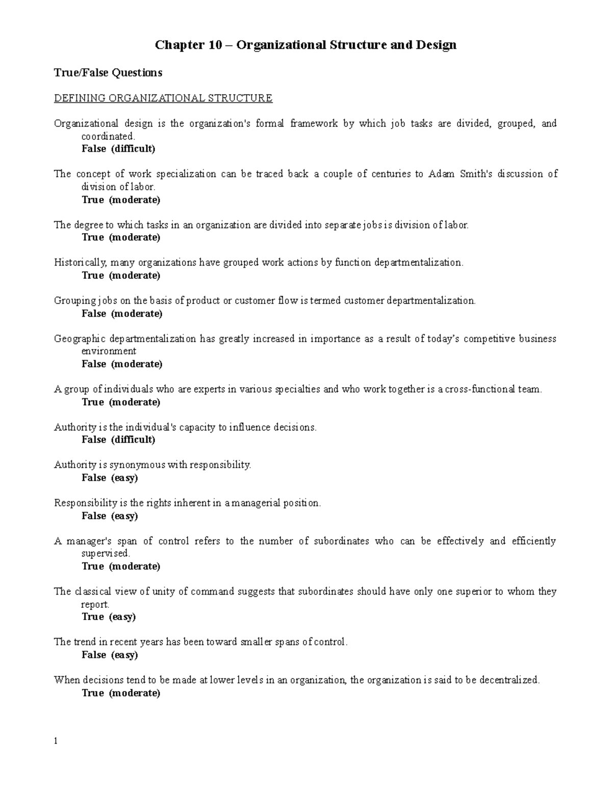 5 practice organization - Chapter 10 – Organizational Structure and ...