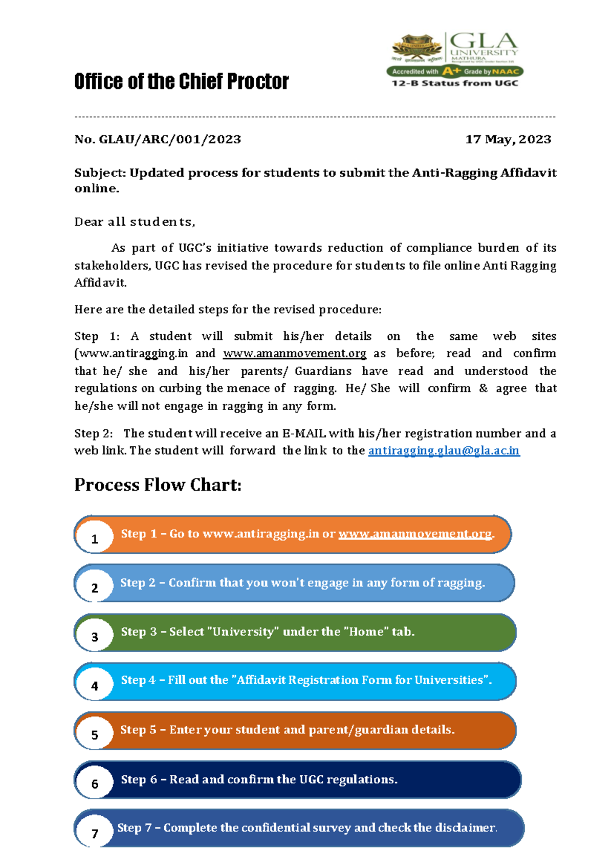 Letter for anti ragging stuff and what not and bleh useful. - Office of ...